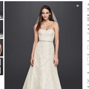 David's Bridal A-Line Strapless Lace Gown